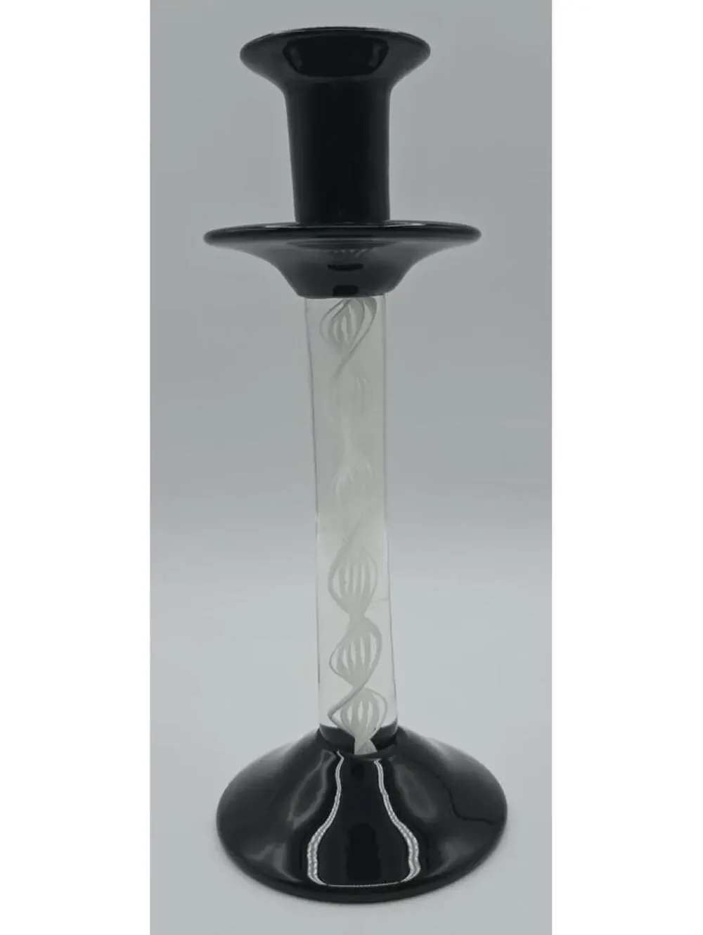 Vintage Murano Style Handblown Candlestick With White Zanfirico Latticino Twist
